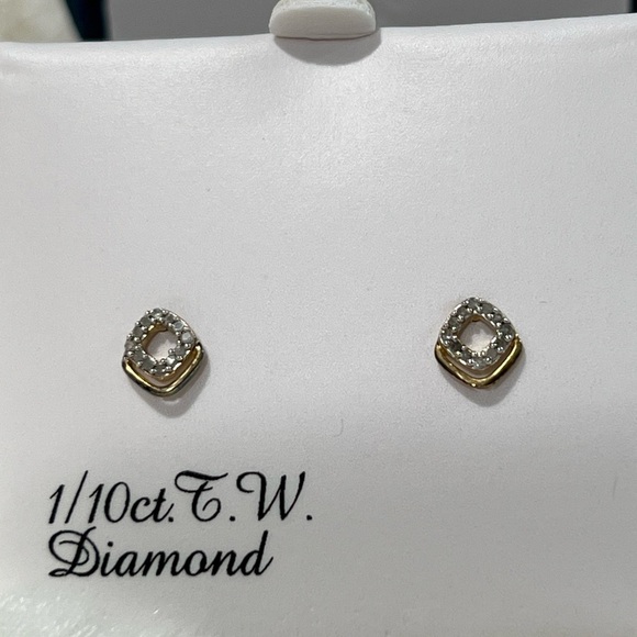 Pair of 14k Gold Over Sterling Silver Diamond Earrings - Picture 3 of 5
